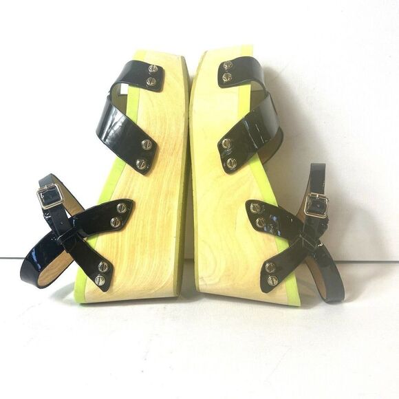 Flogg Glossy Black Neon Green Open Toe Ankle Strap Platform Sandals Women's Sz 7 - Picture 4 of 11